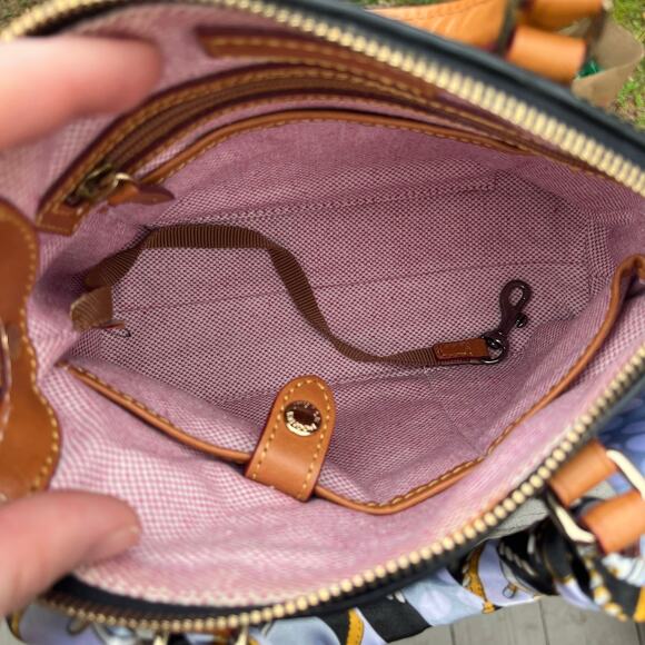 DOONEY & BOURKE Dillen Satchel, Black and Brown Leather Crossbody, + Bag Scarf! - Picture 5 of 15